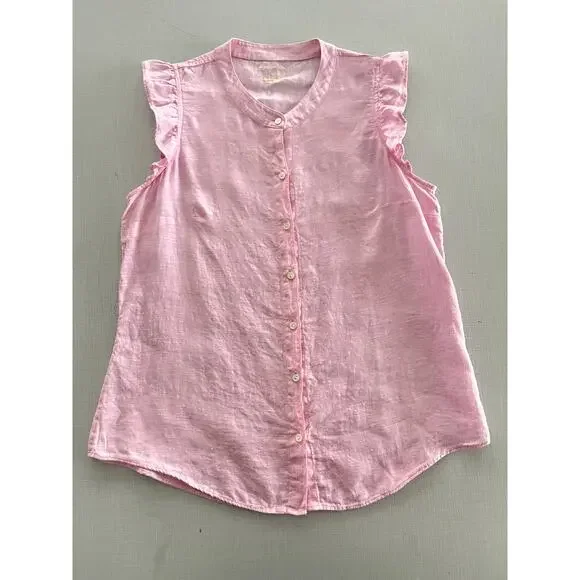 Lilly Pulitzer Sz S Briette Linen Button Down Shirt Pink Classic Vacation Resort - Picture 5 of 12